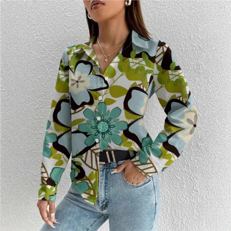 Chic Women's Temperament Commuting Shirt Autumn Fashion Loose Casual Harajuku Shirt Chain 3d Digital Printing Short Sleeve Shirt