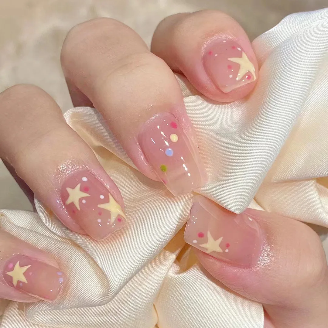 Nail Short Summer White Star Nail Patch Finished Product Women Student Wearing False Nail Patch Finished Product