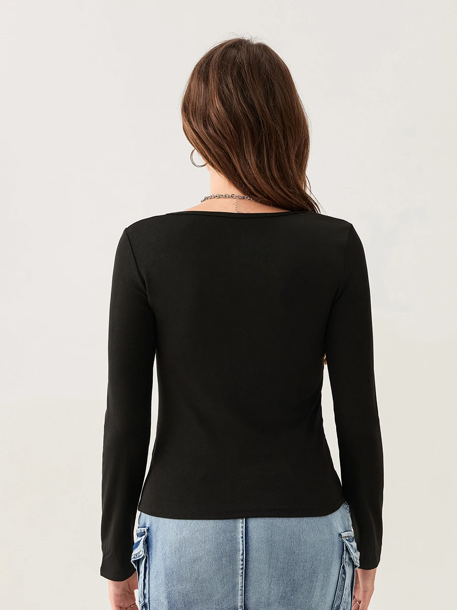 المرأة عارضة القوطية قمم ، طويلة الأكمام ، س الرقبة ، نمط الطباعة ، فضفاض تي شيرت ، الخريف