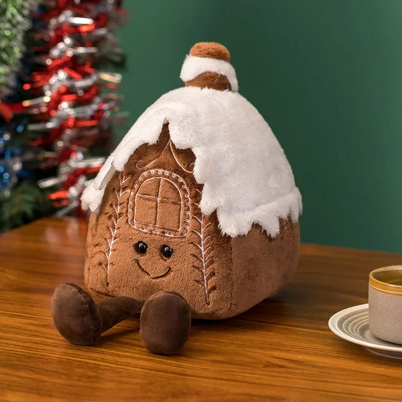 Natal gengibre pão travesseiro de pelúcia recheado chocolate biscoito cabine casa decoração almofada engraçado árvore de natal festa decoração boneca plushie