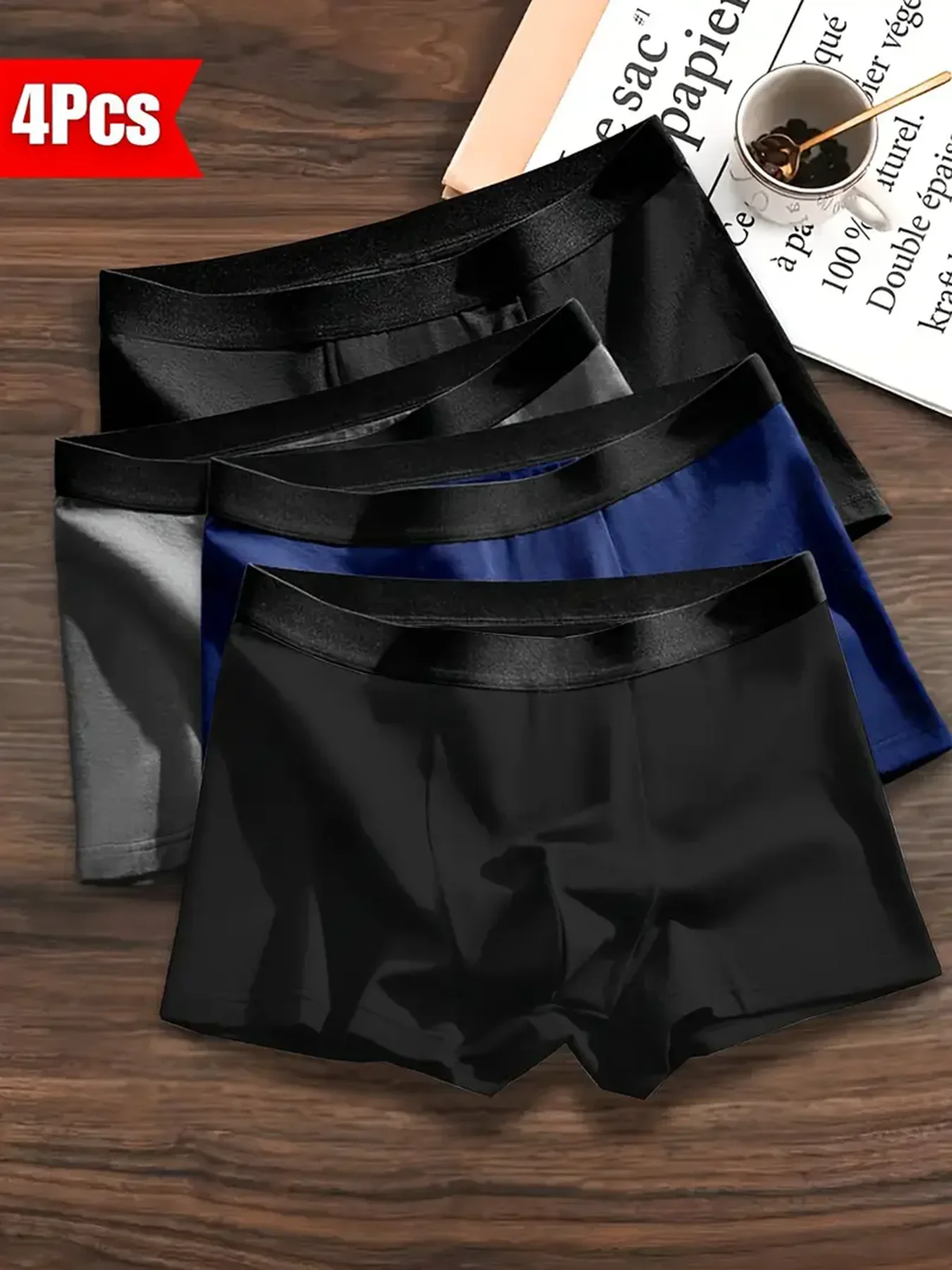 4-Piece Set Of Men's Solid Color Simple Boxer Shorts, Fashionable And Comfortable Elastic Underwear, Men's Sexy Underwear