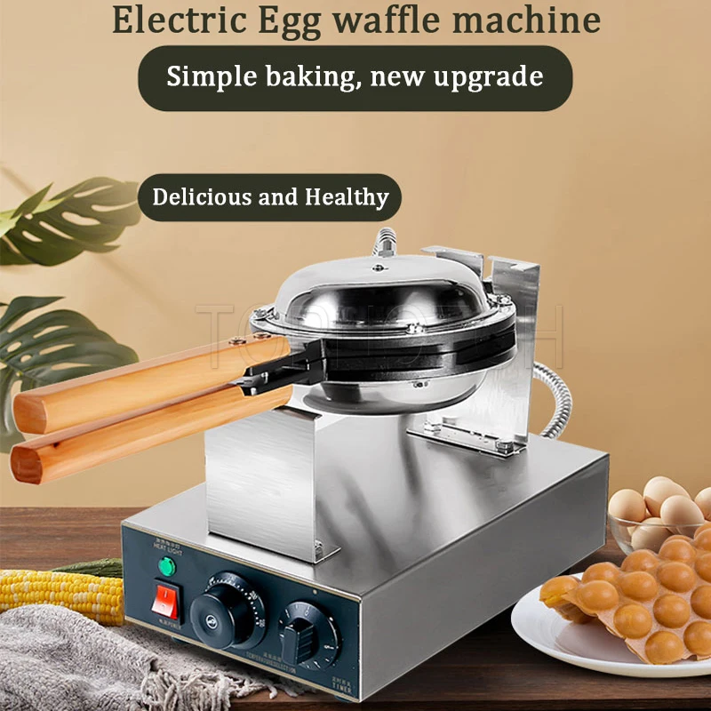 1400w Bubble Waffle Maker Electric Egg Waffle Machine 180 Degree Rotated Stainless Steel Non Stick Commercial Eggettes Puff Cake