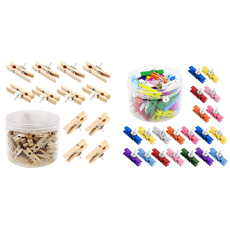 Push Pins With Wooden Clips 50Pcs Thumbtacks Pushpins Creative Paper Clips Clothespins For Cork Board And Photo Wall Offices Hom