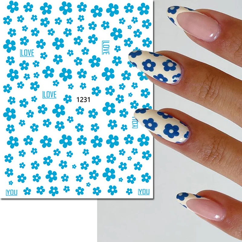 3d Blue Petals Floral Flowers Nail Art Stickers Adhesive Sliders Nail Decals Decoration Manicure Accessories