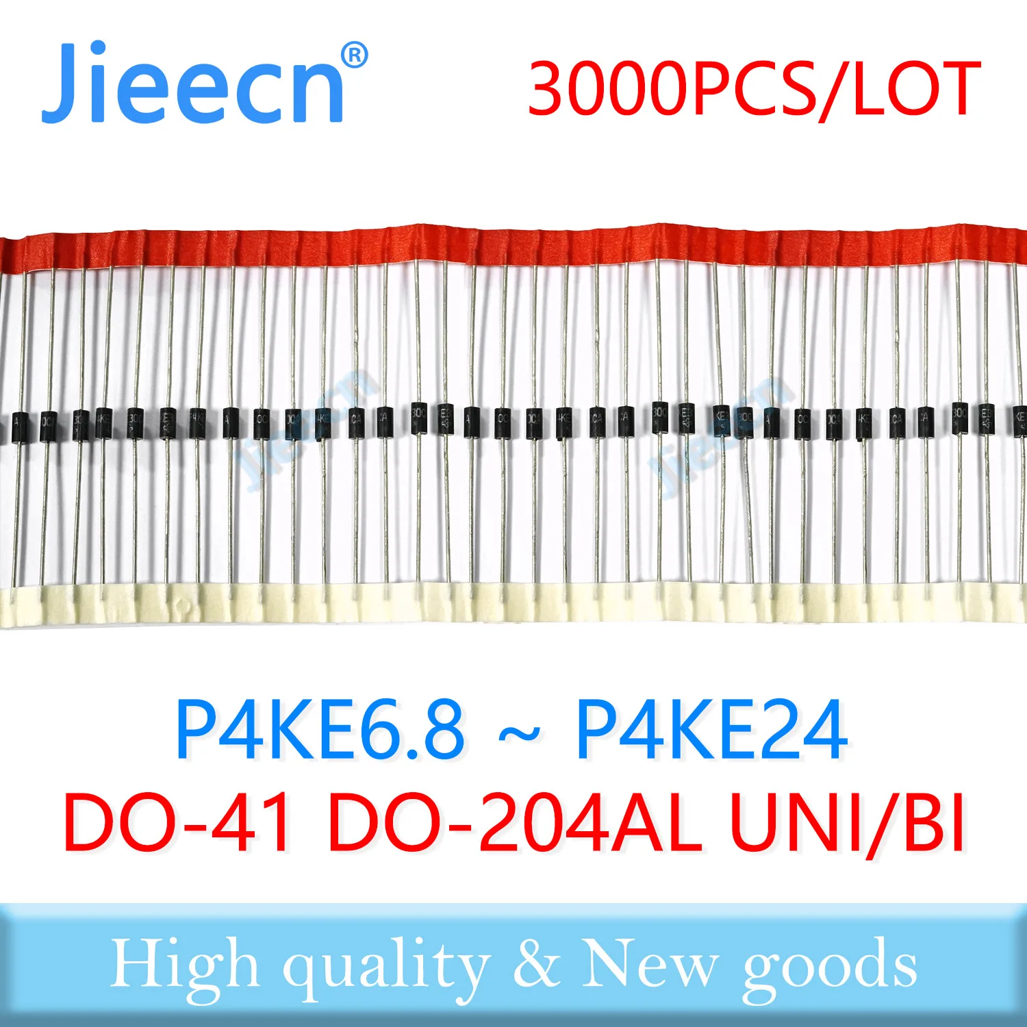 

3000PCS P4KE6.8 P4KE7.5 P4KE8.2 P4KE9.1 P4KE10 P4KE11 P4KE12 P4KE13 P4KE15 P4KE16 P4KE18 P4KE20 P4KE22 P4KE24 DO-41 P4KE TVS