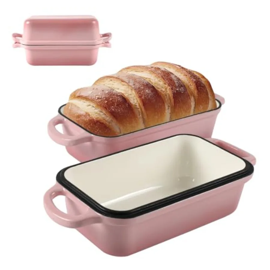 

Чугунная форма для выпечки хлеба 9x5 дюймов с крышкой, 2-в-1, с антипригарным покрытием, для домашнего выпечки хлеба и использования в духовке