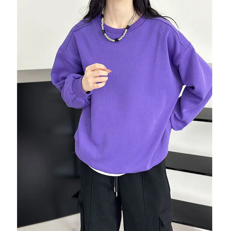 

2023 Casual Loose Hoodies Women Sweatshirt Solid O-Neck Long Sleeve Cotton Women Hoodies Long Sweatshirt Pullovers Outwear