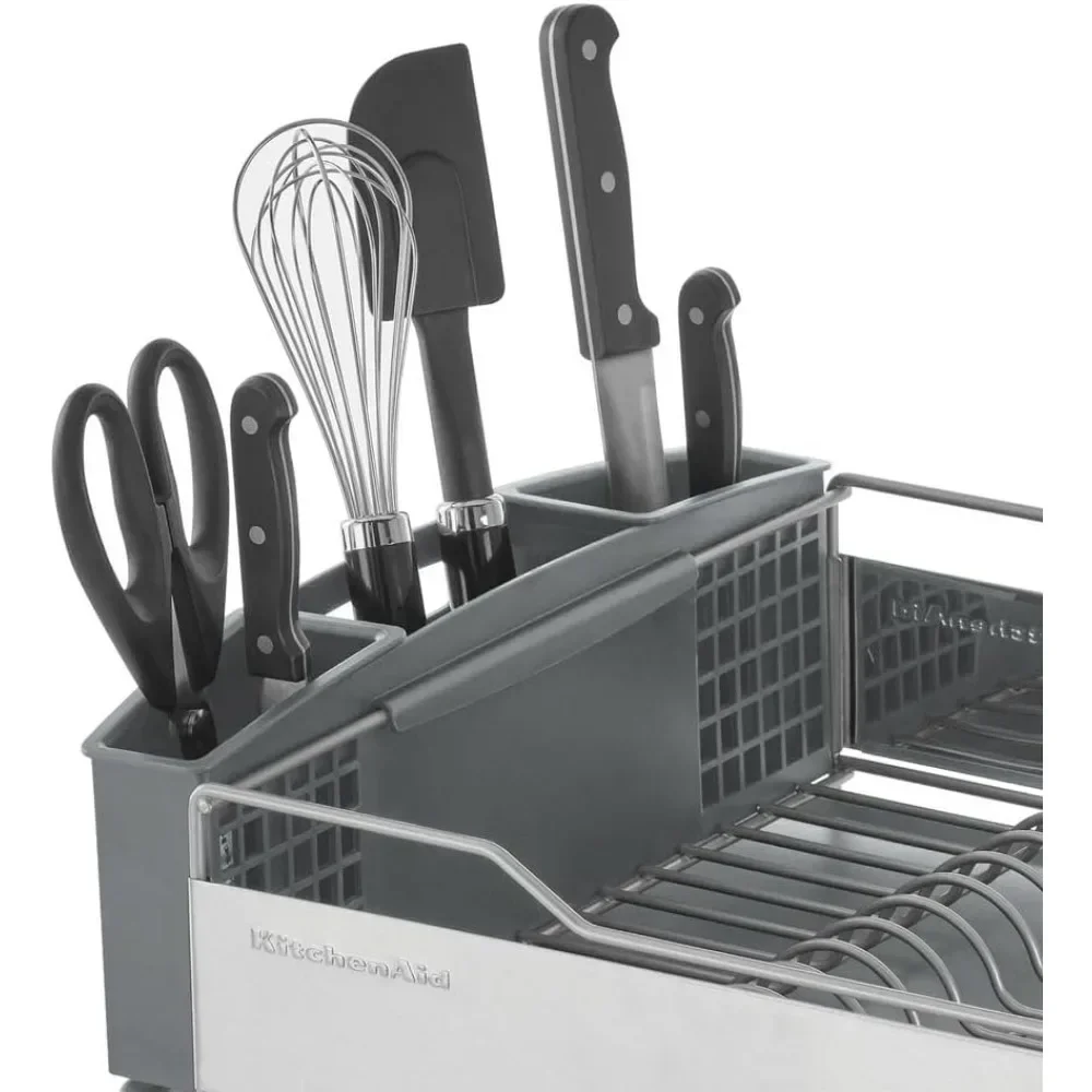 t Large Capacity,Full Size, Rust Resistan Dish Rack with Self Draining Angled Drain Board and Removable Flatware , Gray