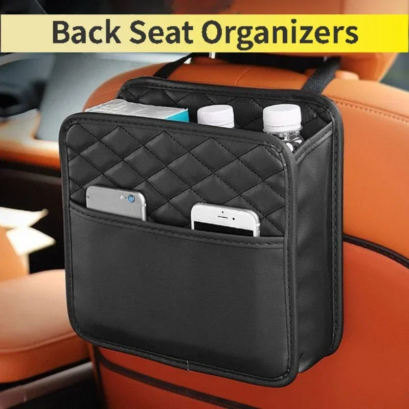 Car Backseat Storage Bag Multifunctional Leather Pocket Automobile Hanger Organizer Collector Seat Back Trash Can for Vehicle