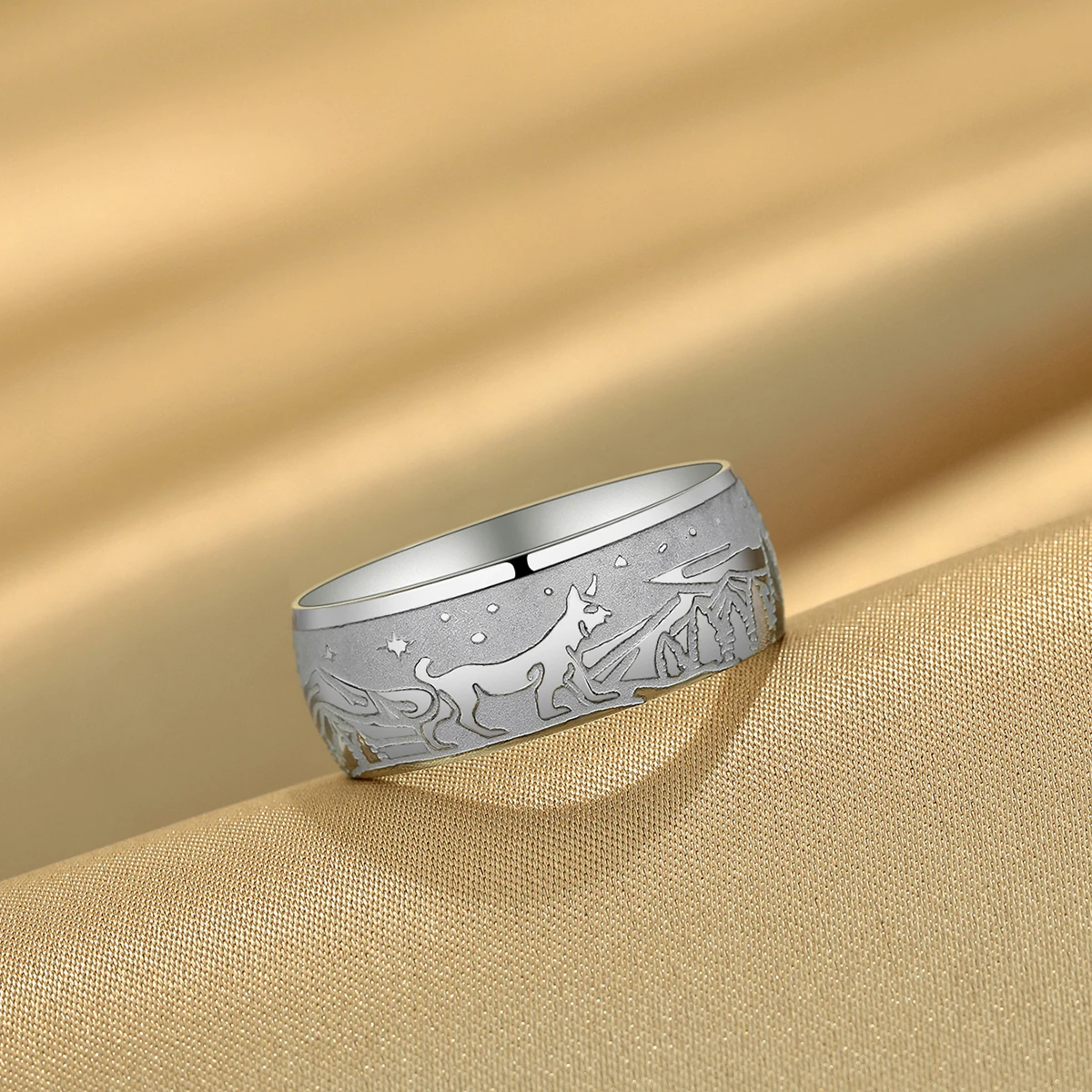 CHENGXUN Ring Lynx Among Coniferous Forest Lynx Ring Stainless Steel Animal Ring for Men and Women