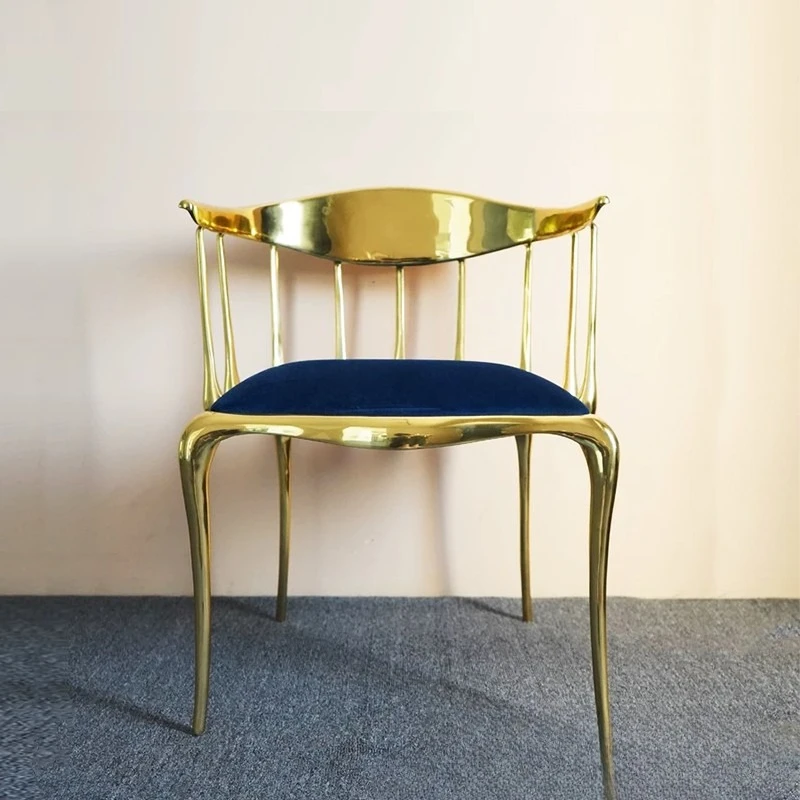 

Solid cast pure copper leisure chair designer luxury high metal back villa fabric art dining