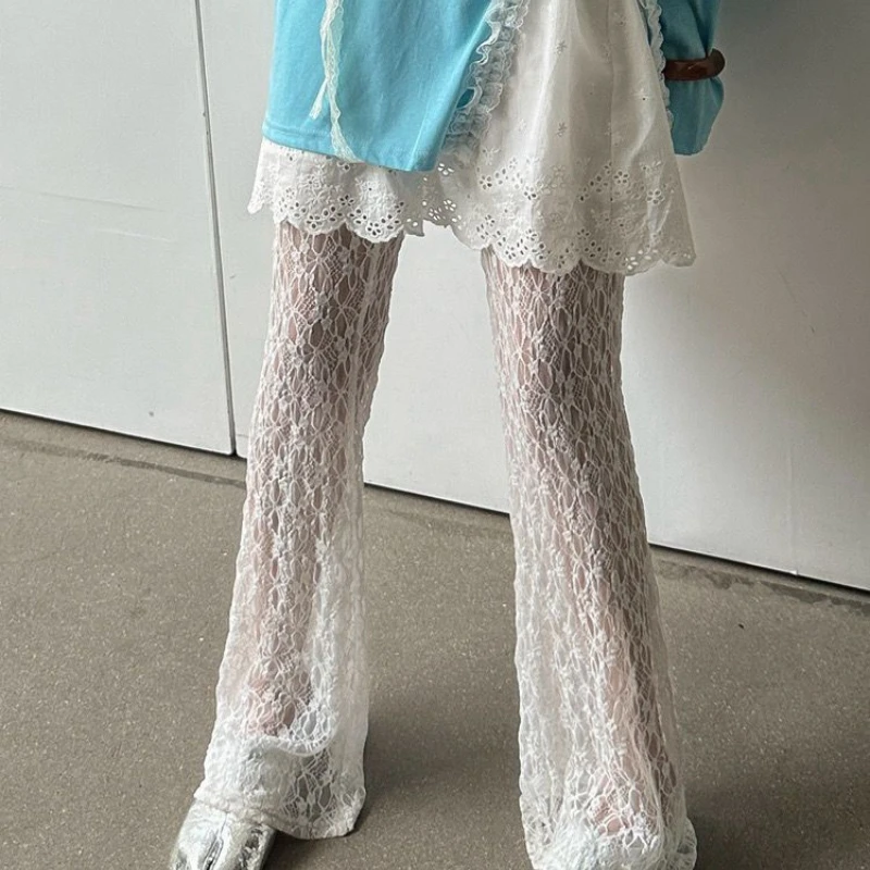 

Lace Mesh Trousers with A Sense of Design Are Slim and Versatile in Summer, High Waist and Hollowed-out Flared Trousers