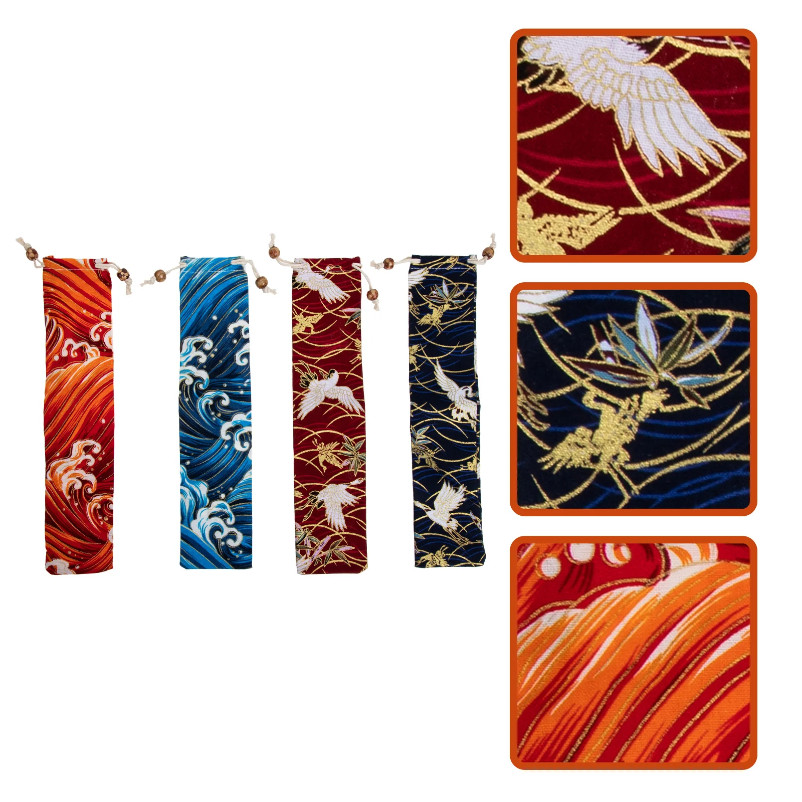 

4 Pcs Drawstring Bag Fan Pouches Cutlery Comb Storage Bags Utensils Cloth Tableware Fork
