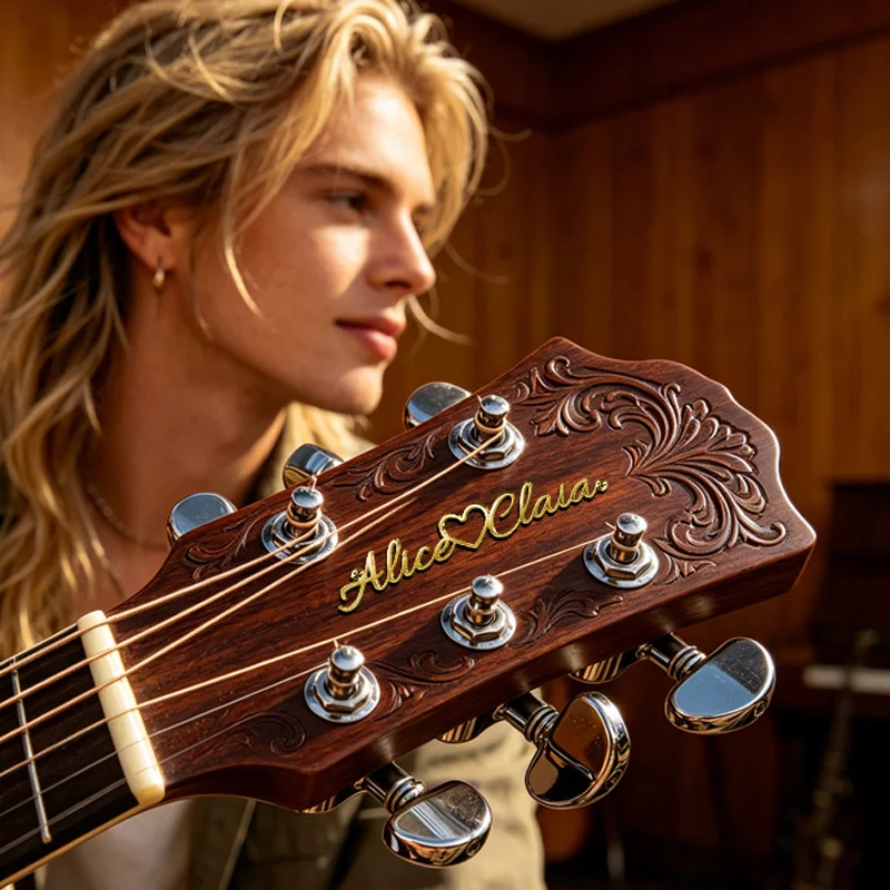 [Custom Product] Personalized 3D Metal Nameplate | Guitar Decoration Nameplate | Heart-Shaped Design with Two Names
