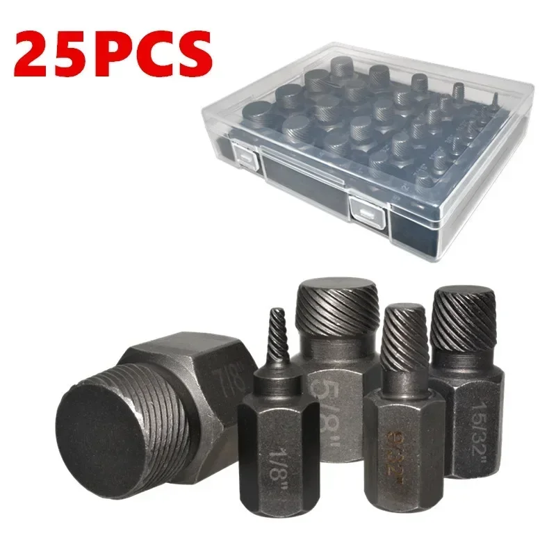 25 PCS Set Hexagonal Handle Inch Screw Extractor Broken Sliding Tooth Sliding Screw Bolt Extractor Tool