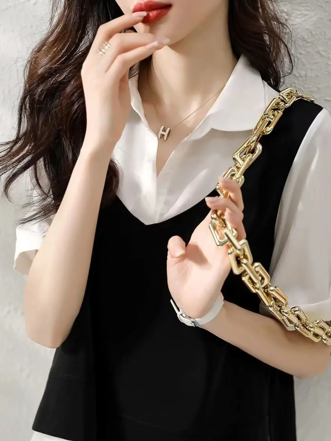 

Новая летняя женская рубашка свободного кроя с цветовыми блоками, повседневная деловая одежда в корейском стиле, с пуговицами, короткий рукав