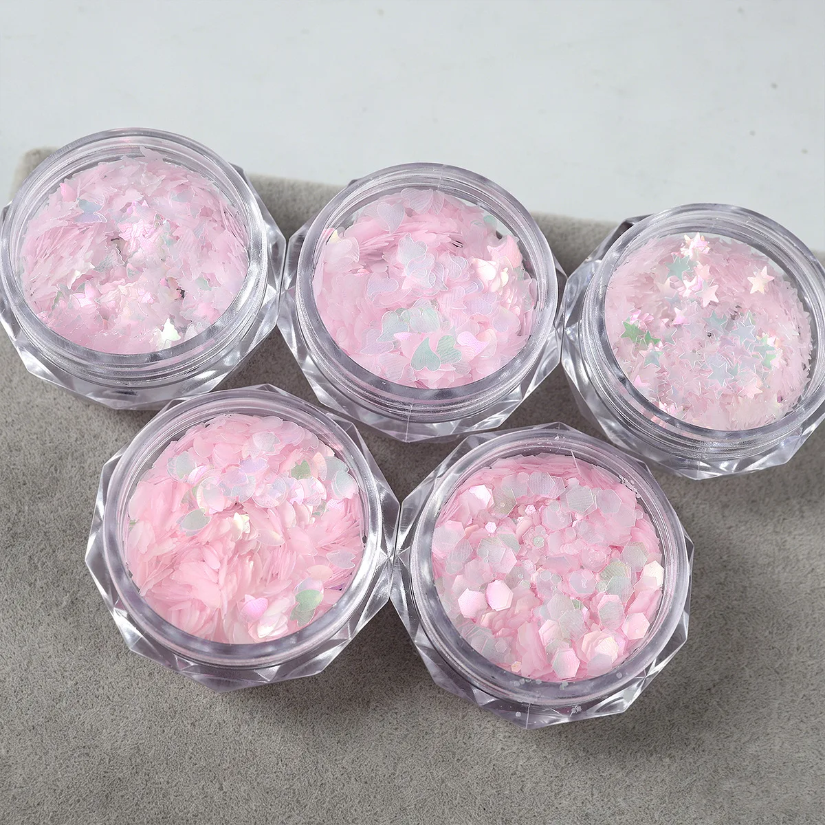 1 Jar Aurora Pink Mermaid Nail Glitter Sequins Holographic Butterfly/Heart/Star/Horseshoe Hexagon Flakes Decor Manicure Material