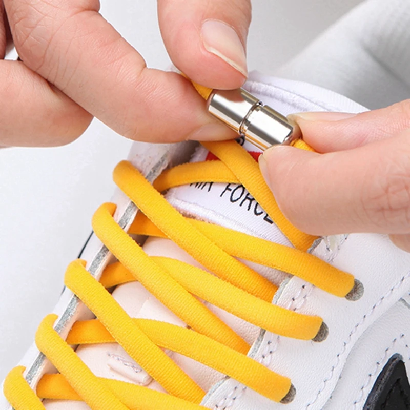 

1 Pair No Tie Shoelaces For Sneakers Elastic Shoe Laces Round Capsule Metal Lock Lazy Shoes Lace Quick put on and take off