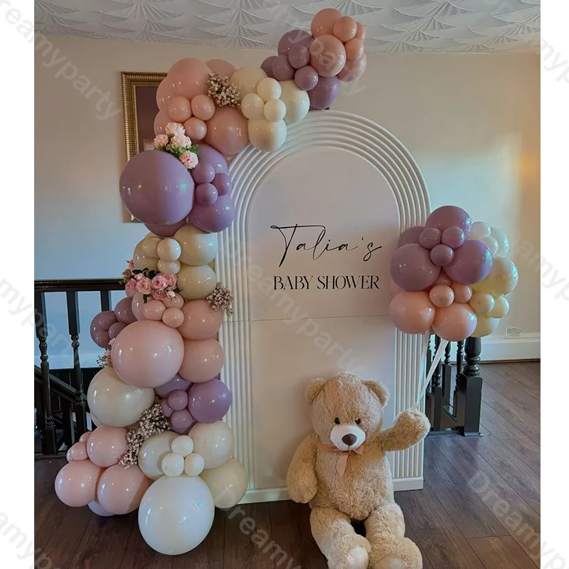 108pc Retro Balloon Arch Kit Pinkish Purple Natural Sand Color Balloons Gender Reveal Girl Birthday Baby Shower Kids Party Decor