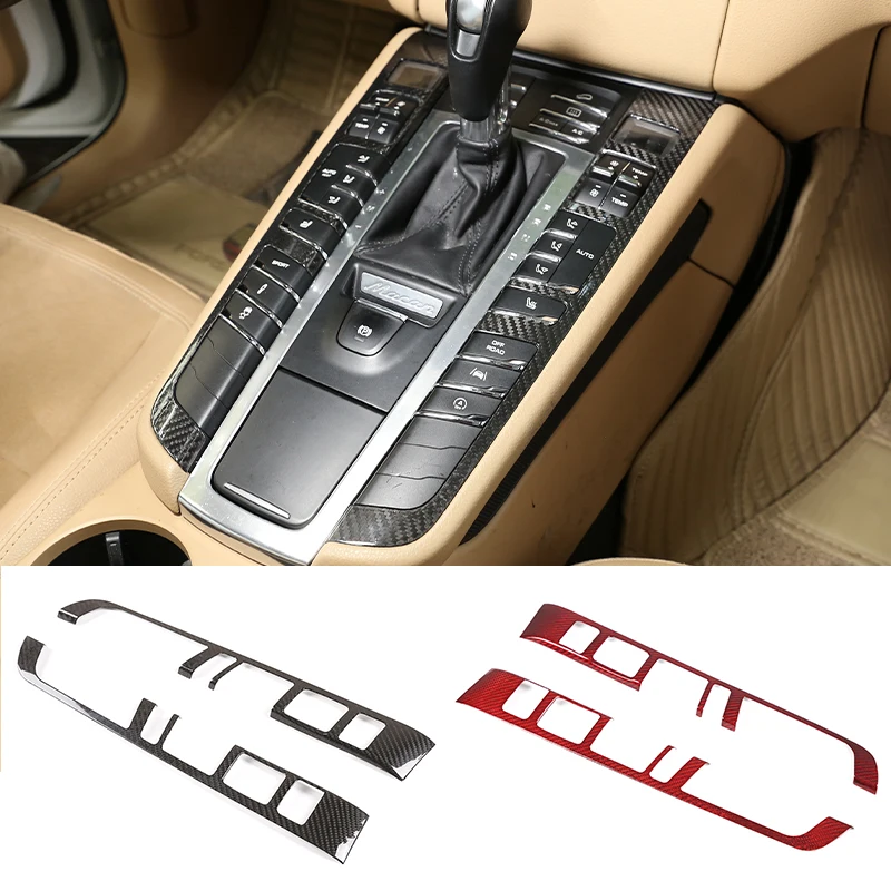 

Car Styling Real Carbon Fiber Interior Center Control Gear Shift Panel Button Decorative Trim Strips For Porsche Macan 2014-2021