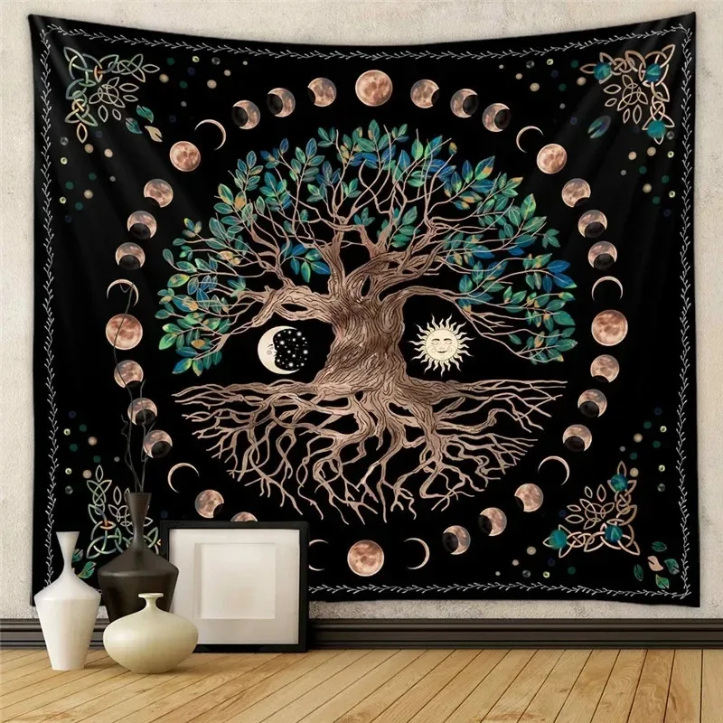 VIKAMA Moon Phases Tapestry Tree of Life Wall Art Celtic Knot Mystic Occult Decor for Home Altar Bedroom Meditation Decor Gift