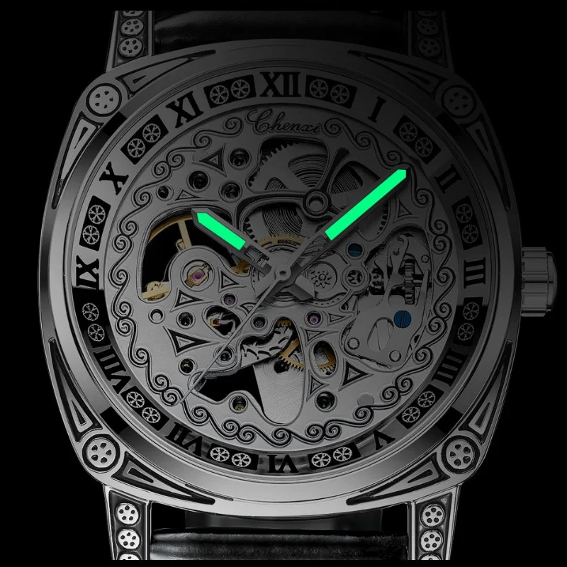 

CHENXI Watch Men Fashion Vintage Carving Watches Casual Leather Band Skeleton Automatic Mechanical Wristwatches Men Reloj Hombre