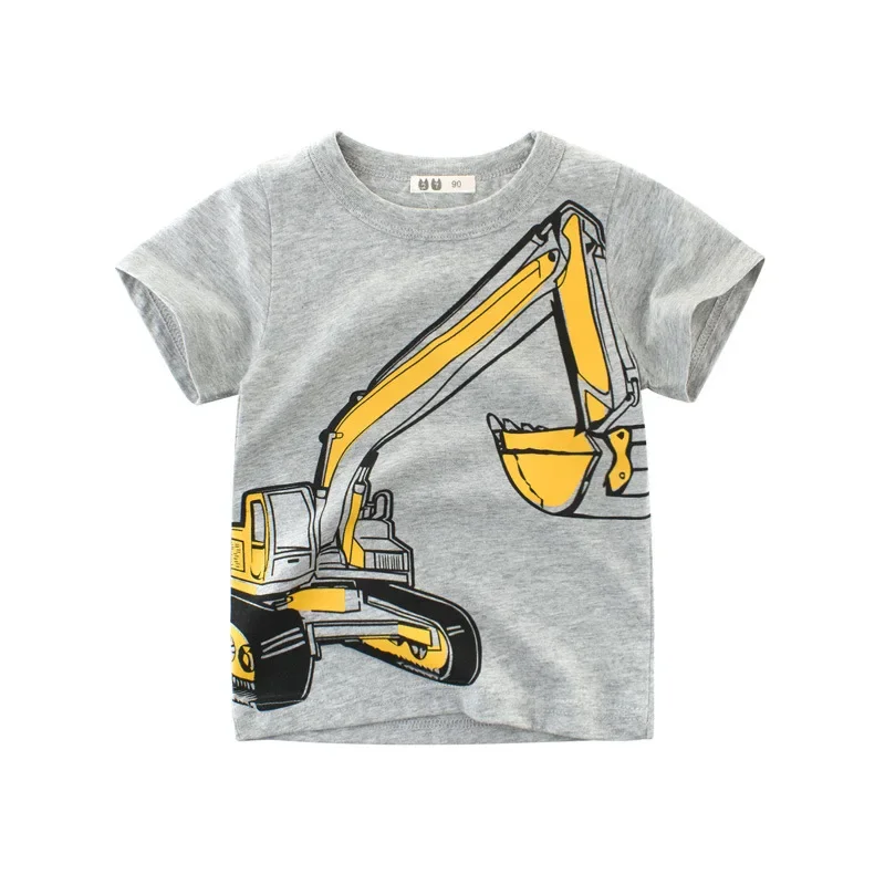 2-10Y Cartoon Print Baby Boys T Shirt for Summer Infant Boy Excavator T-Shirts Short Sleeves Kids Clothes Toddler Cotton Tops