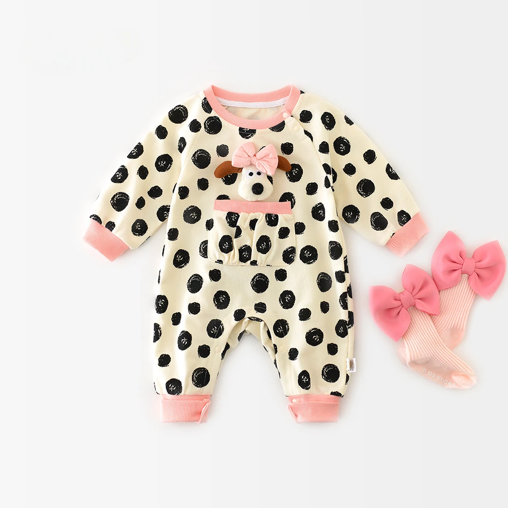 

Newborn Clothes 2025 Spring And Autumn Bow Black Baby Girl's One Piece Clothes Big Pocket Climbing Clothes