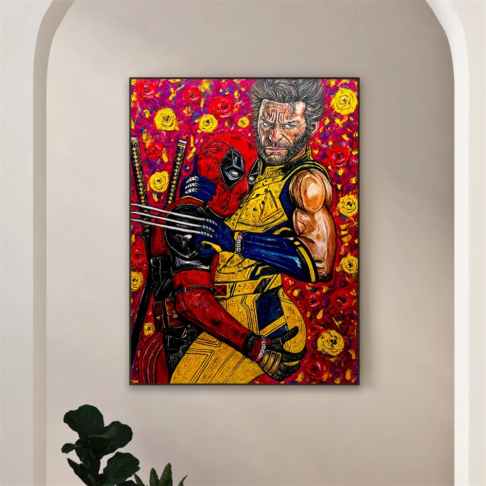 Deadpool And Wolverine Oil Painting Prints Graffiti Art Disney Poster Superhero Funny Movie Wall Art Canvas Painting Home Decor