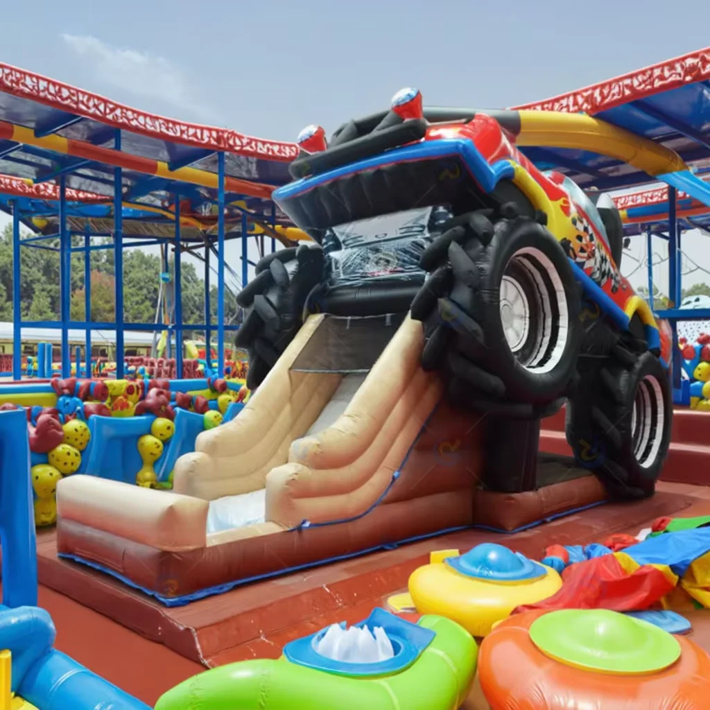 

Надувной батут-горка Monster Truck для детей, коммерческий батутный комплекс с водной горкой