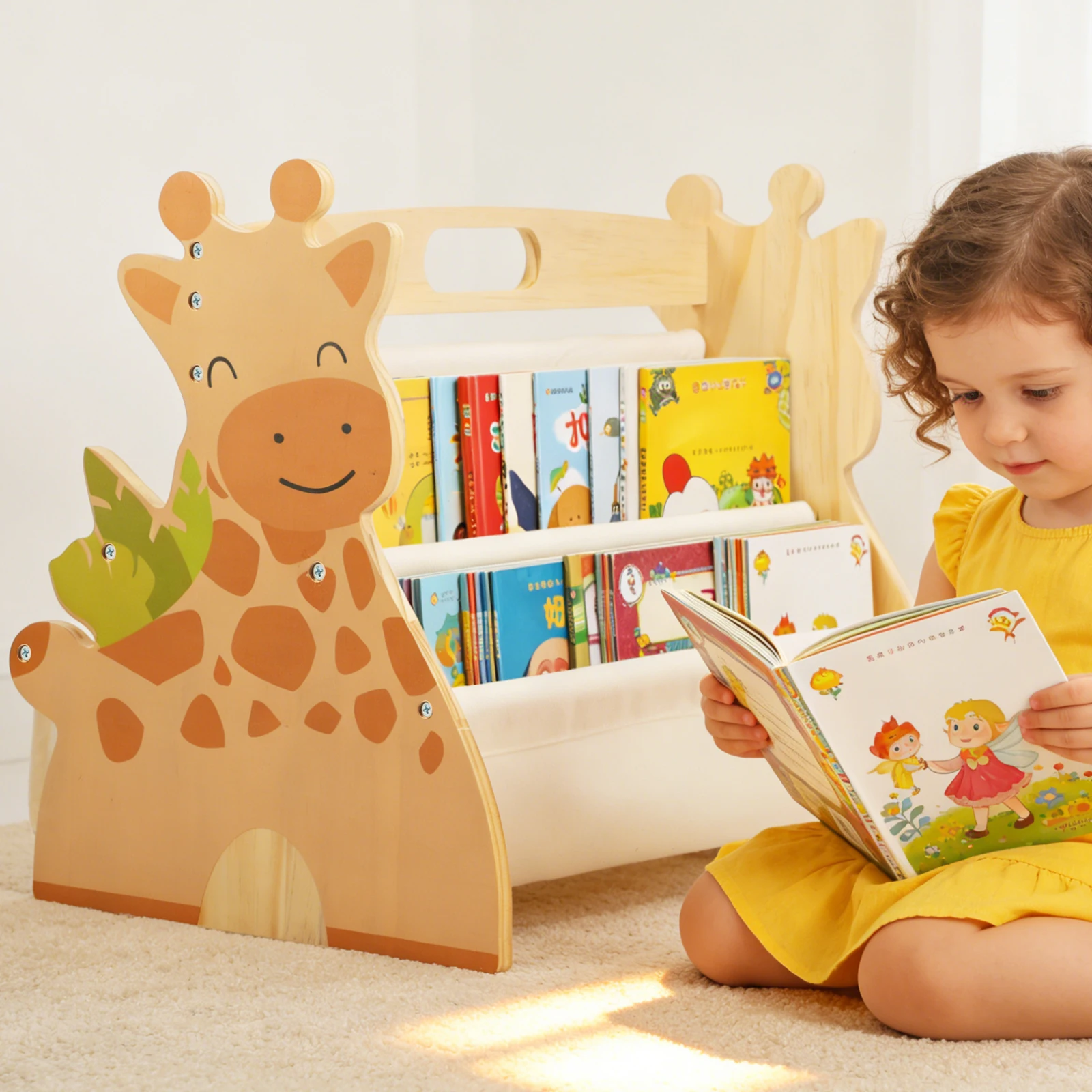 2 Tier Baby Bookshelf Double Sided Storage Montessori Wood Book Rack for Baby Nursery Room Playroom Classroom and Bedroom Decor