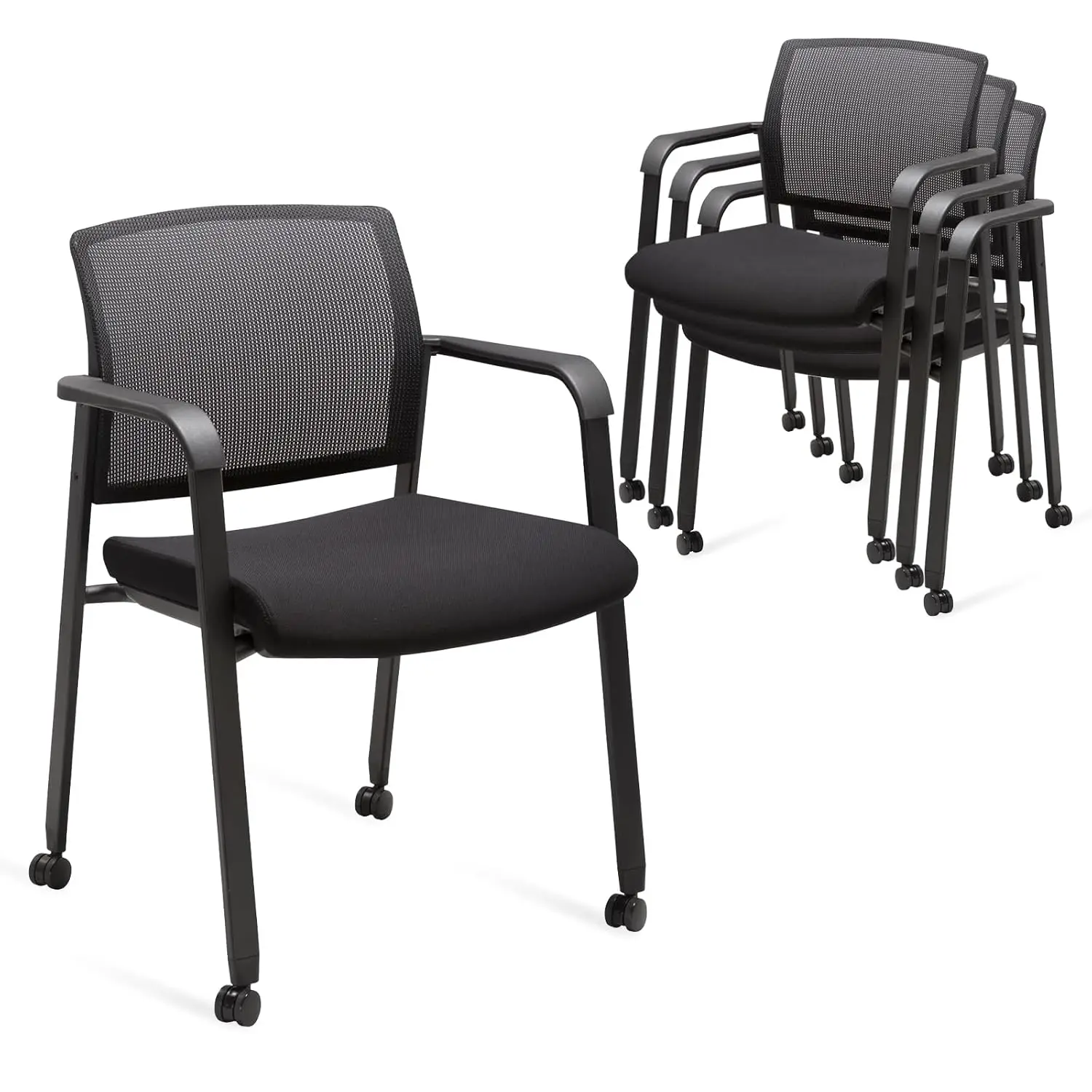 

Комплект из 4 складных сетчатых стульев с колесиками и поясничной опорой для совещаний, офиса, школы, церкви, с возможностью индивидуальной настройки