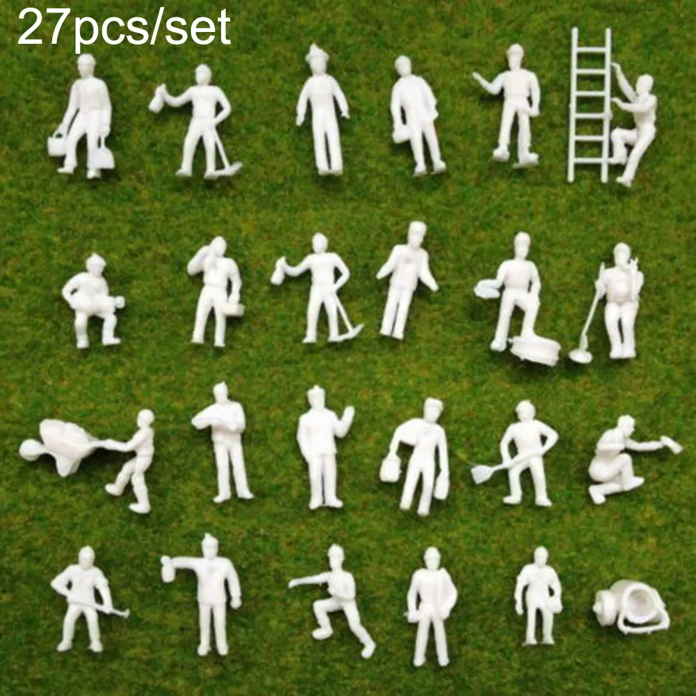 27pcs 1:87 Model Railway Train People Figures HO OO Gauge 20mm WORKMEN WHITE Outdoor Landscape Model Accessories