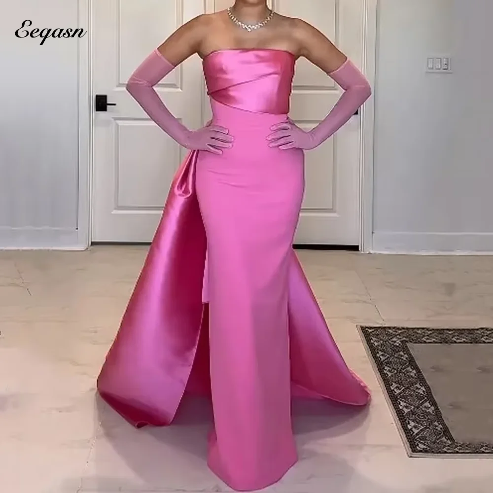 

Elegant Sheath Evening Dress with Train Mermaid Long Sleeve Wed Party Dresses Women Satin Formal Event Gown Customized
