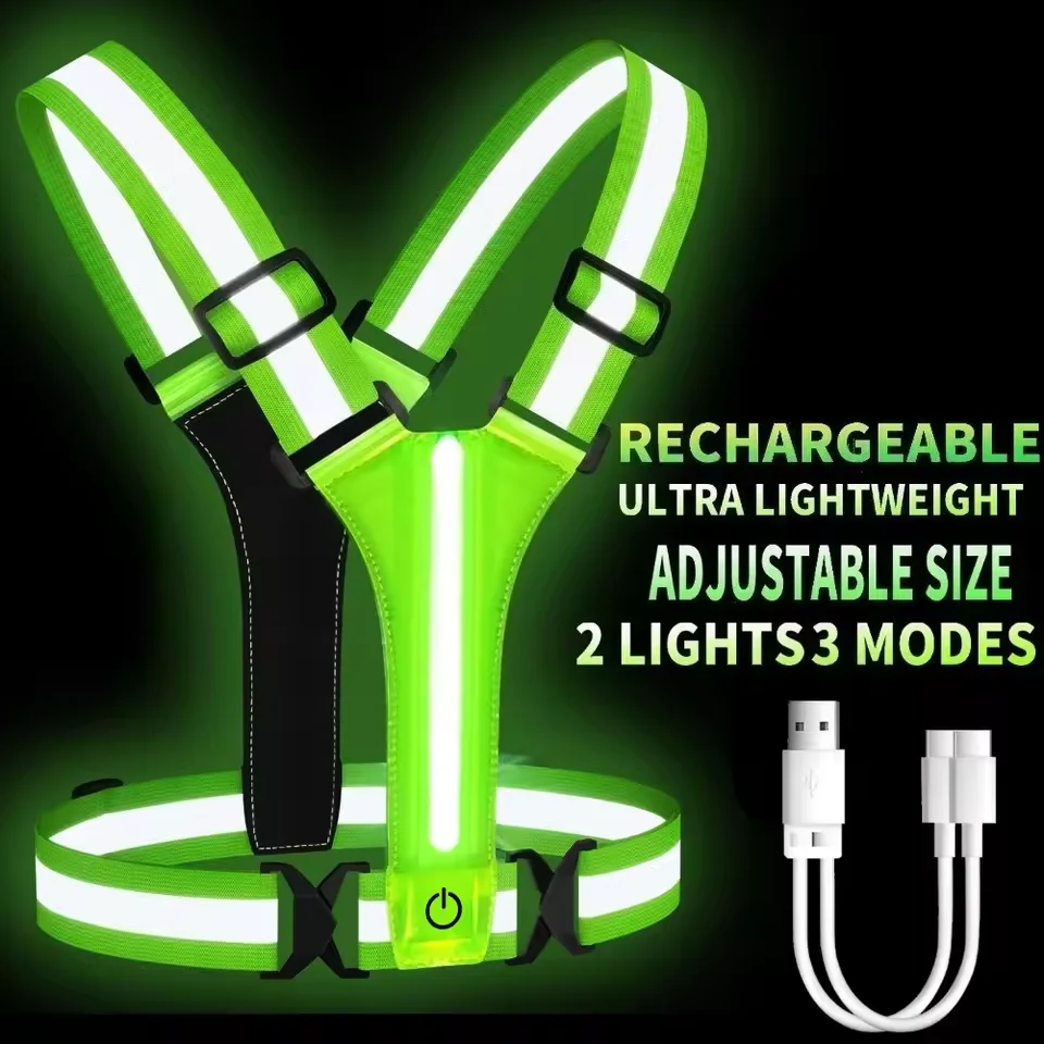 LED-Laufweste, USB wiederaufladbar, reflektierend, Fahrrad-Sicherheitsweste, verstellbar, elastisch, hohe Sichtbarkeit, Nachtlauf-Reitweste