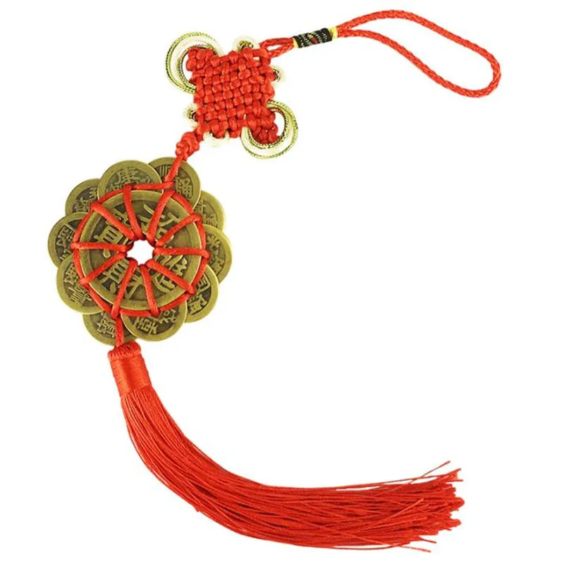 Chinese Knot Feng Shui Coins Set Lucky Charm Ancient I Ching Coins，Home Car Decoration Red Prosperity Protection Good Fortune