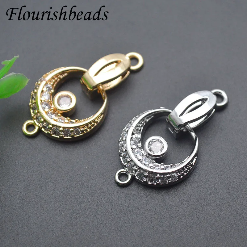 

New Arrived Moon Shape Paved CZ Beads 15x25mm Connector Hooks Clasps DIY Pearl Necklace Bracelet Accessories