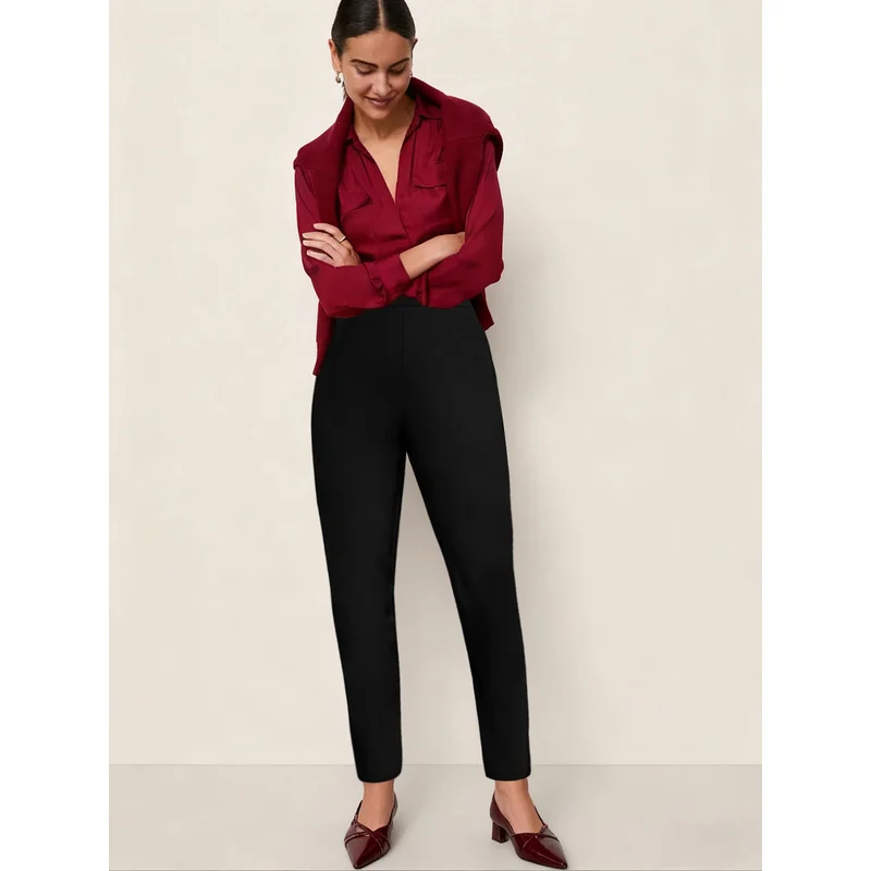 2025, moderne Slim-Fit-Hose für Damen, elastische Taille, bequem, schlankmachend, einfarbig, schwarz, Büro-Party-Hose