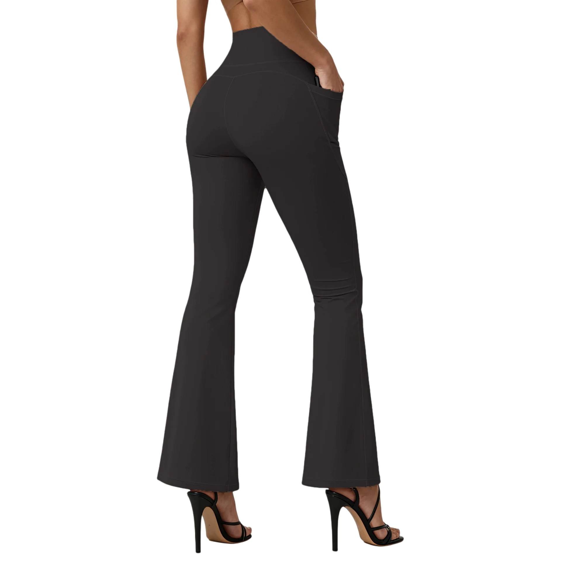 ​​High Waist Flare Leg Yoga Pants Women with Pocket Push Up Butt Running Tights Wide Leg Pants Gym Outdoor Cycling Leggings