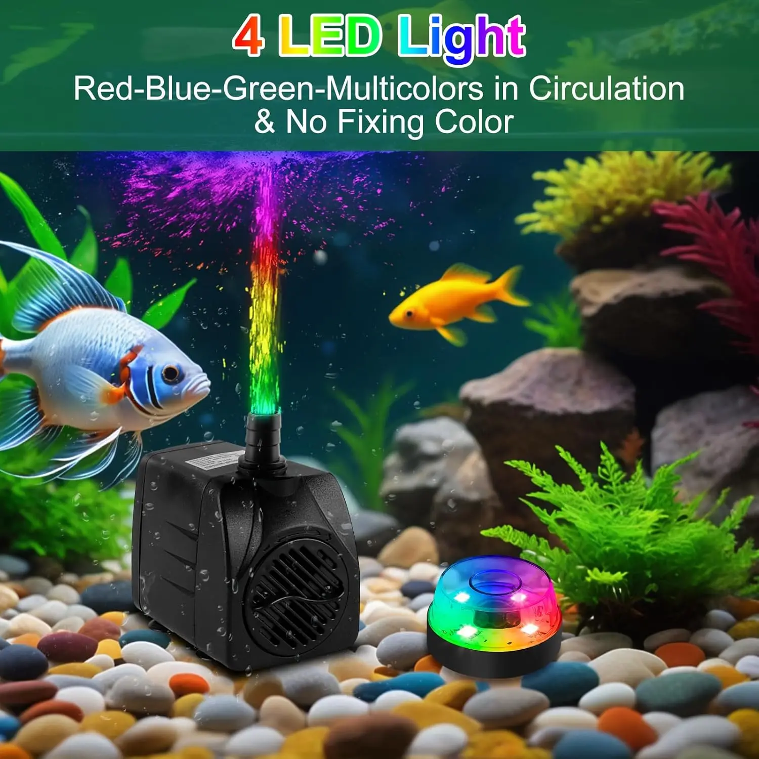 مضخة مياه غاطسة مع 3 أضواء LED ملونة 800L/H مضخة بركة صغيرة لميزة المياه خزان حوض أسماك نافورة خارجية #4