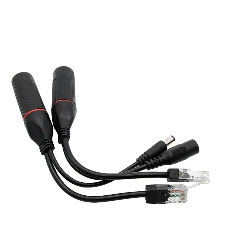 

2pcs Gigabit PoE Splitter Cable 48V Input Multi-Voltage Output 5V/12V/24V DC 5.5x2.1mm Jack IP65 Waterproof for IP Camera