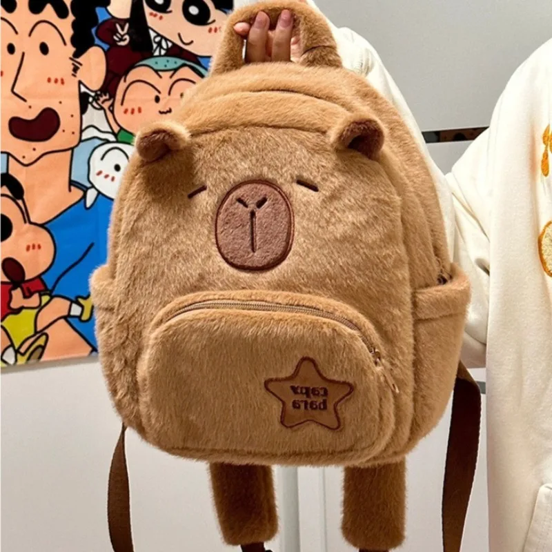 

Cute Capybara Plush Backpack Soft Kawaii Animal Fur Bag Mini Shoulder Bag School Knapsack Plushie Doll Gifts for Girls Women