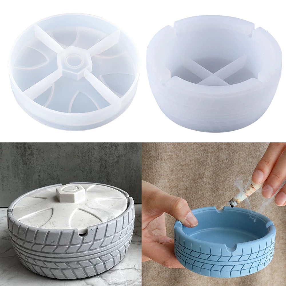 Tire Shape Cement Ashtray Making Molds DIY Plaster Planter Candle Jar Pot Silicone Mould Clay Bottle Making Supplies Home Decor