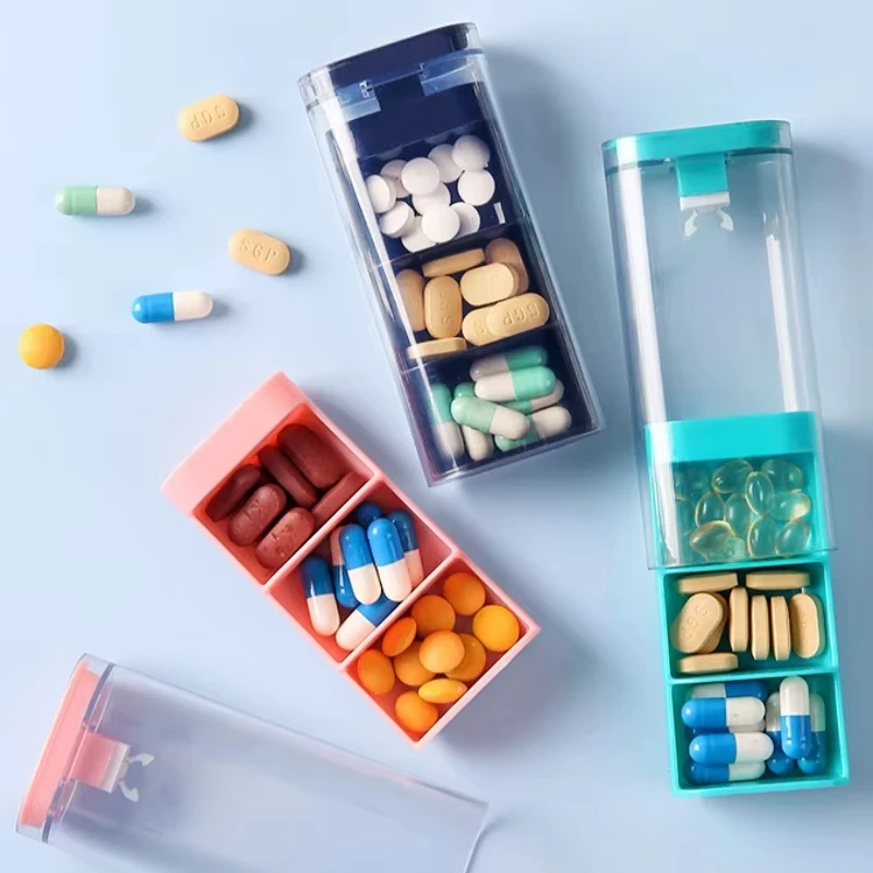 

Мини-органайзер для таблеток, 3-кратный портативный дизайн с пряжкой, дорожный держатель для планшета для диспенсера для витаминов, небольшой карманный футляр для лекарств
