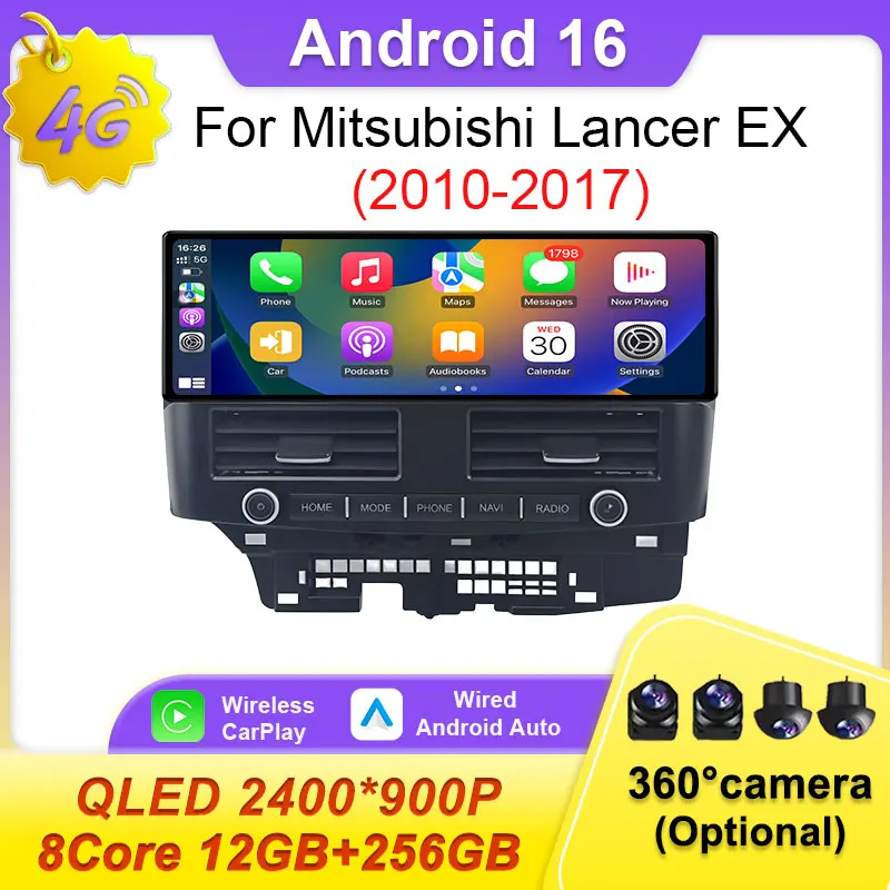 

12.3'' Android 16 для Mitsubishi Lancer EX 2010-2017 LHD, автомобильная магнитола, мультимедийный плеер, IPS-экран, головное устройство, Carplay, 4G