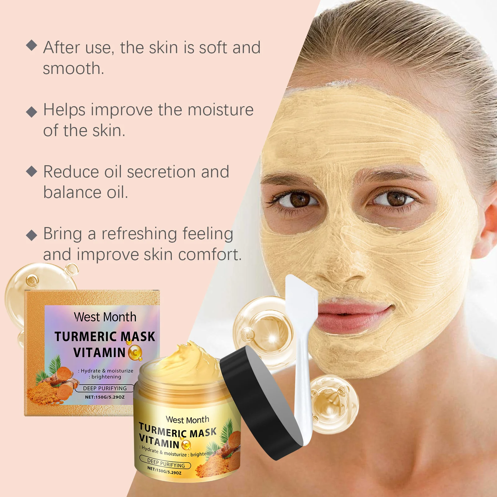 Turmeric Vitamin C Clay Mask Deep Cleansing Dark Spot Removal Tighten Shrink Pores Anti Acne Brightening Moisturizing Skin Care