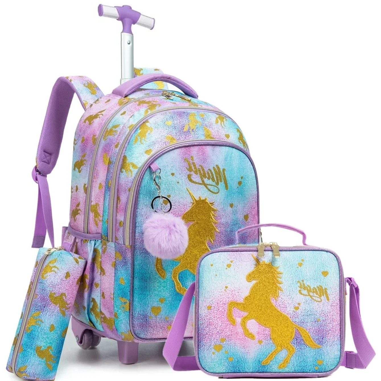 School Bags with Wheels Roliing School Backpack for Girls Roller Bag for Elementary Student Carry on Luggage Bookbag with Roller