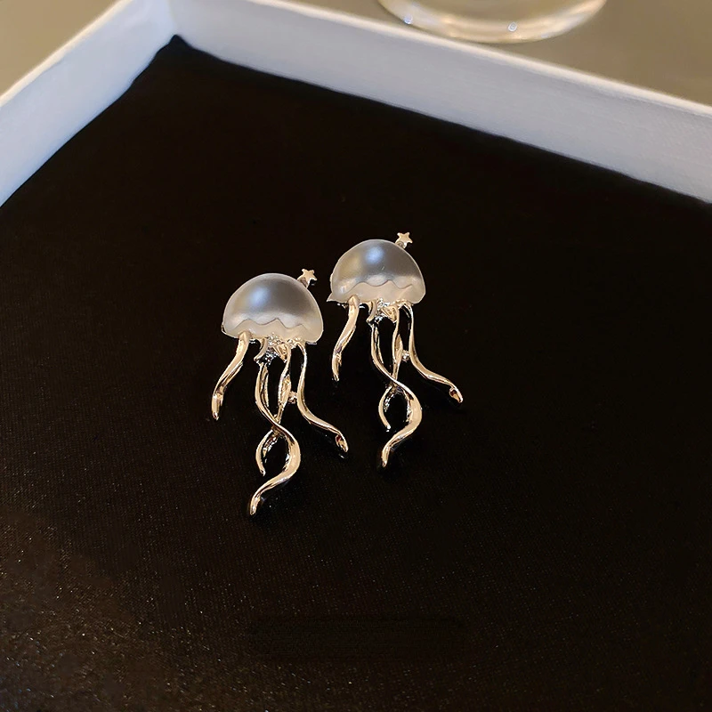 South Korea Deep Sea Jellyfish Frosted Silver Needle Earrings Fashion Creative Design Trending Jewelry Women 2022