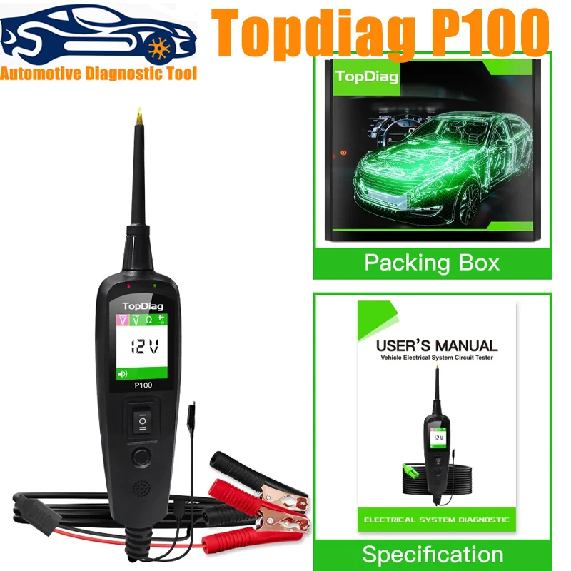 2025 TopDiag P100 2m testeur de Circuit électrique de voiture Kit de Circuit de sonde de balayage de puissance automobile 12V24V testeur de batterie outil de Diagnostic