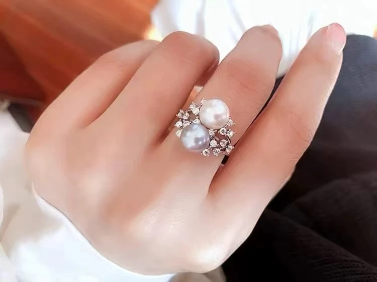 925 Sterling Silver Adjustable Ring Mount Settings Findings Mountings Accessory Parts Fittings for 7-8mm Pearls 5pcs/lot